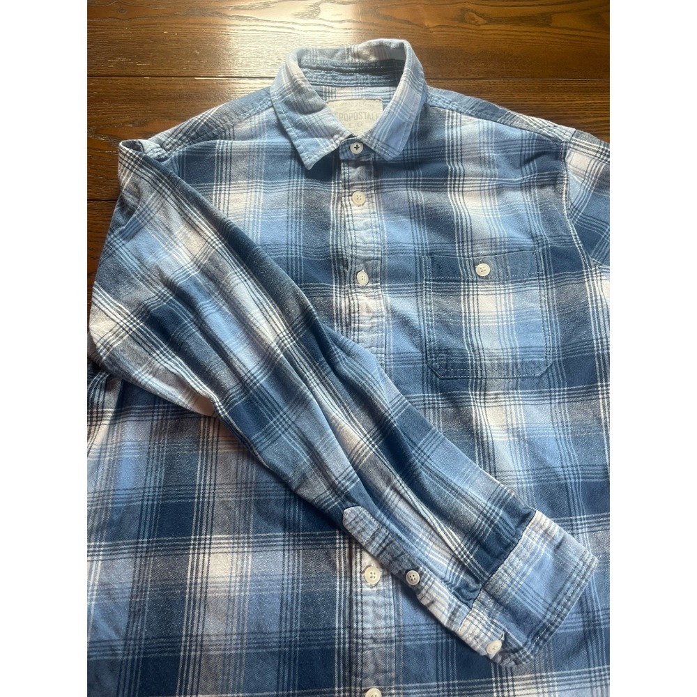 Aeropostale Blue and White Plaid Pocket Flannel Button Down Shirt Men's Large